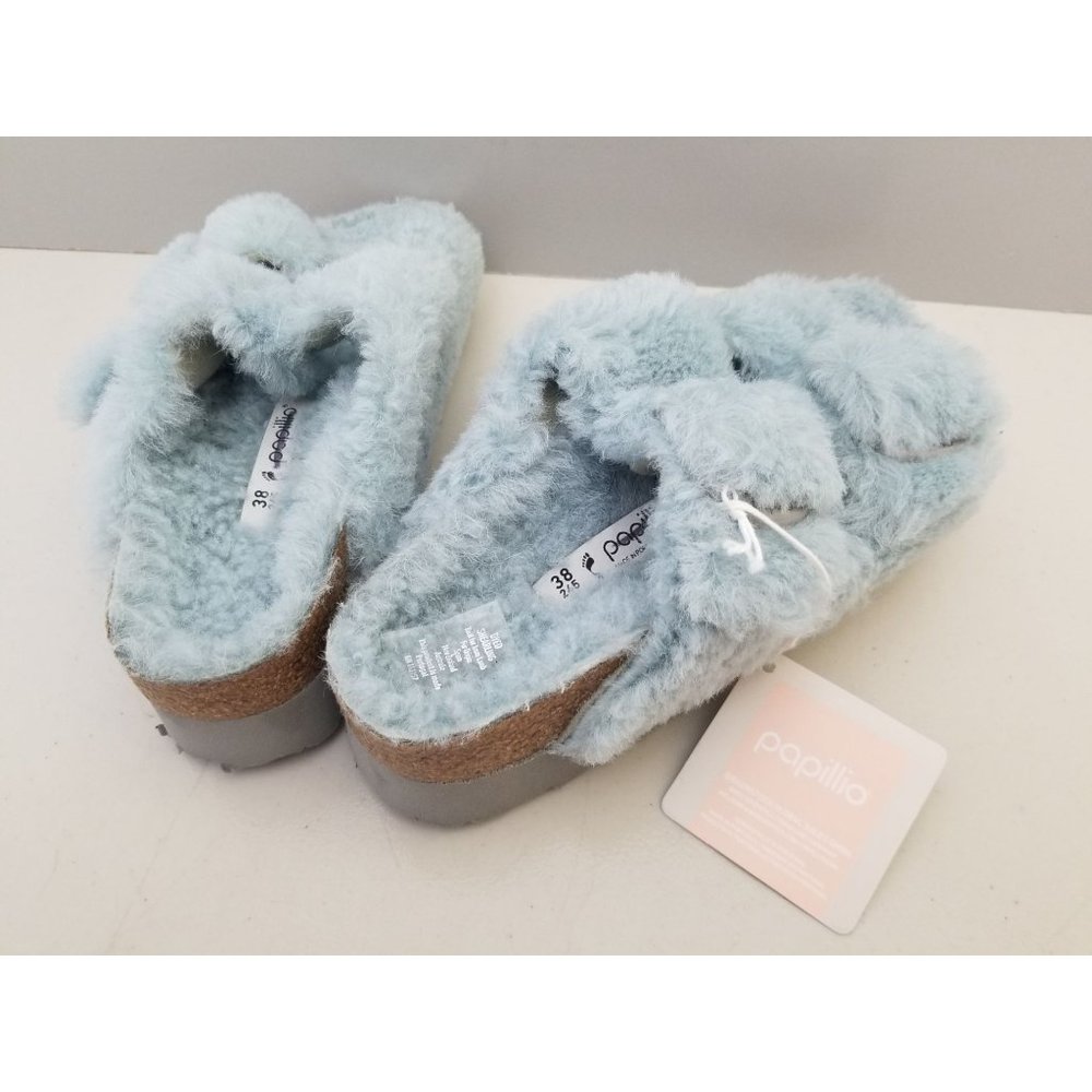 Birkenstock Papillio Arizona Big Buckle Sandals Blue Shearling 38 Narrow - Picture 3 of 5